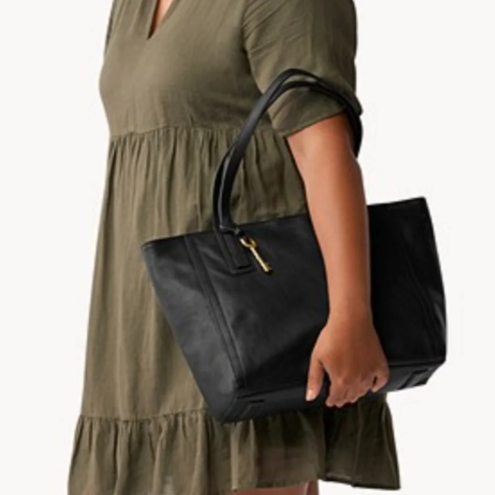 FOSSIL Emma Work Tote Bag Black High Quality Leather Y2K Retro Purse